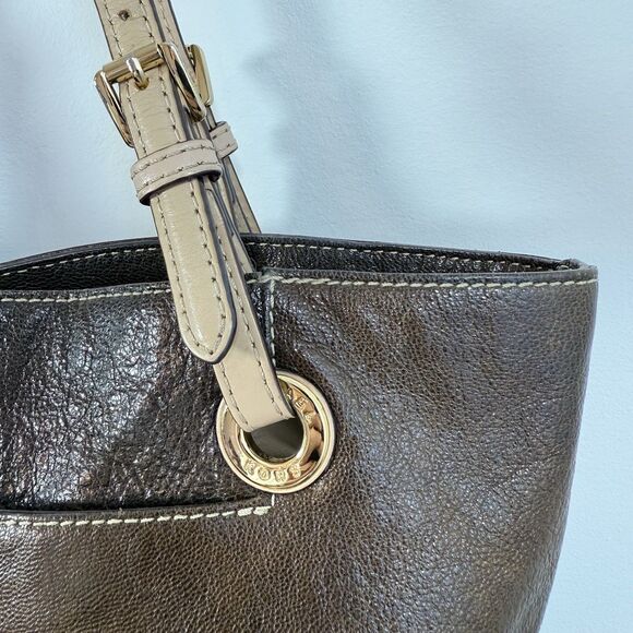 Michael Kors Metallic Bronze Brown Leather Tote Shoulder Handbag Purse - Picture 10 of 16